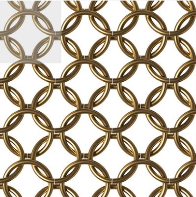 Tecido de cortina de malha de anel decorativo de aço inoxidável dourado e prateado